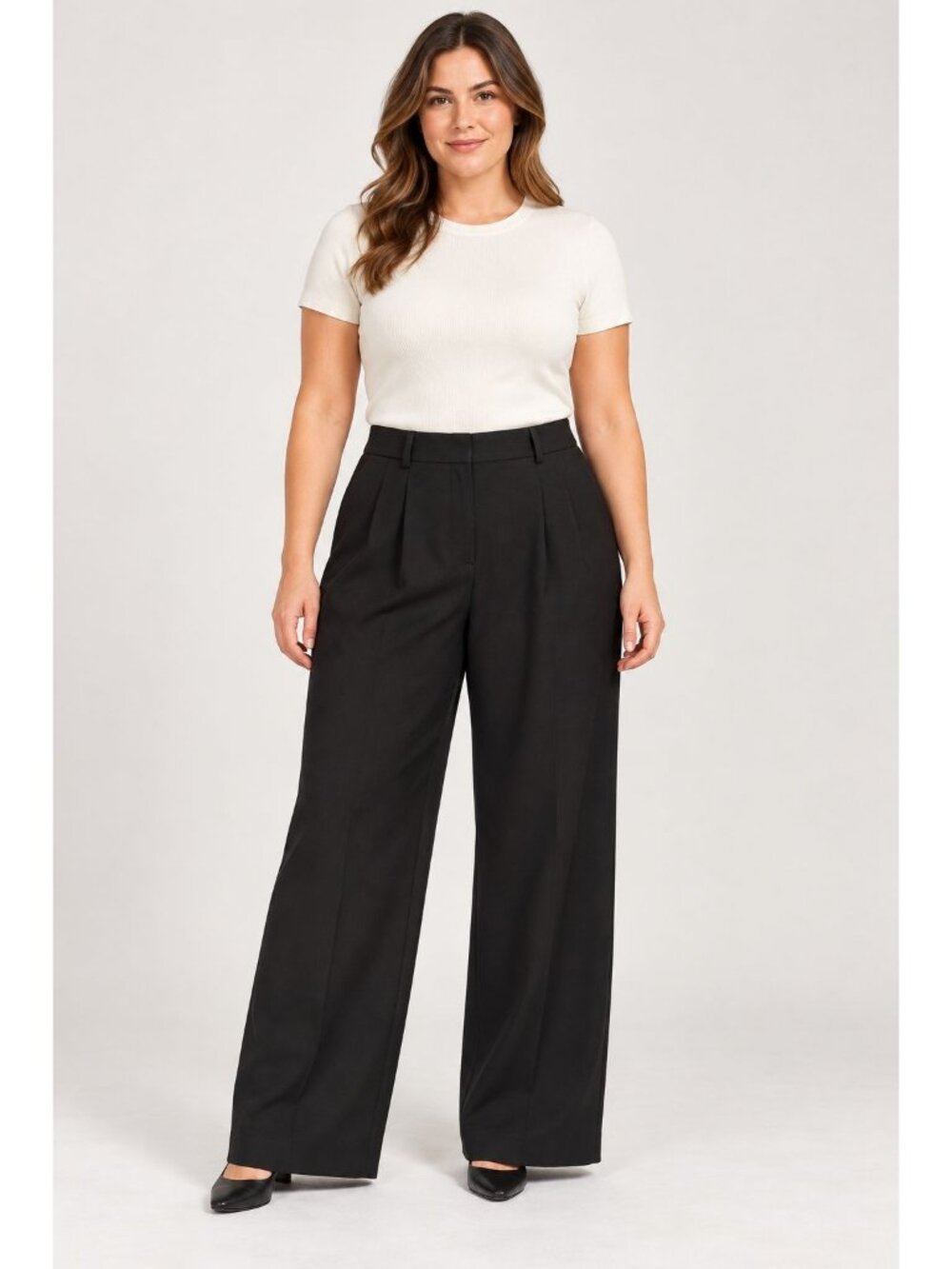 Loft Peyton Wide-Leg Trousers Black Size 12 Women's